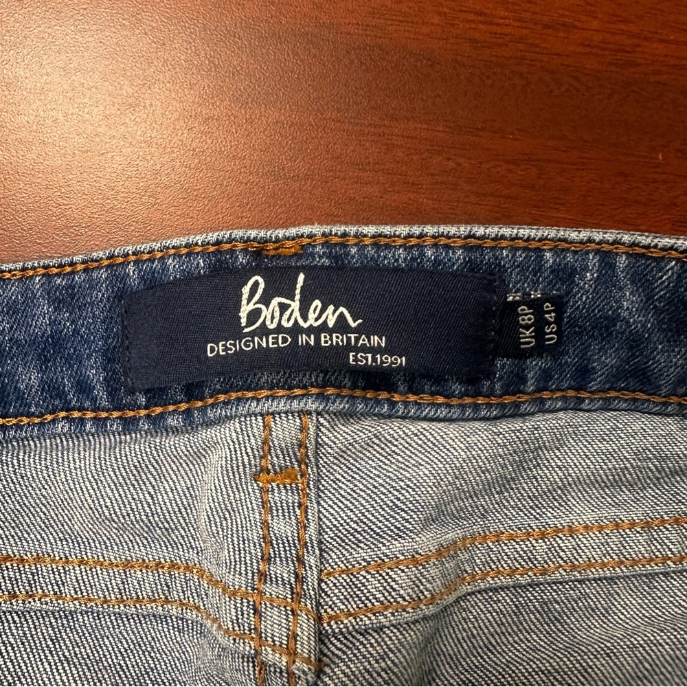 Boden Blue Denim Jeans Cambridge Ankle Skimmer Womens size 4P Cutoff Colorblock - Picture 4 of 9